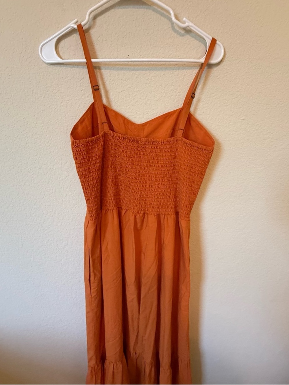 Young Fabulous & Broke YFB Maxi Dress L Orange Tiered Smocked Back Boho Summer - Picture 5 of 9